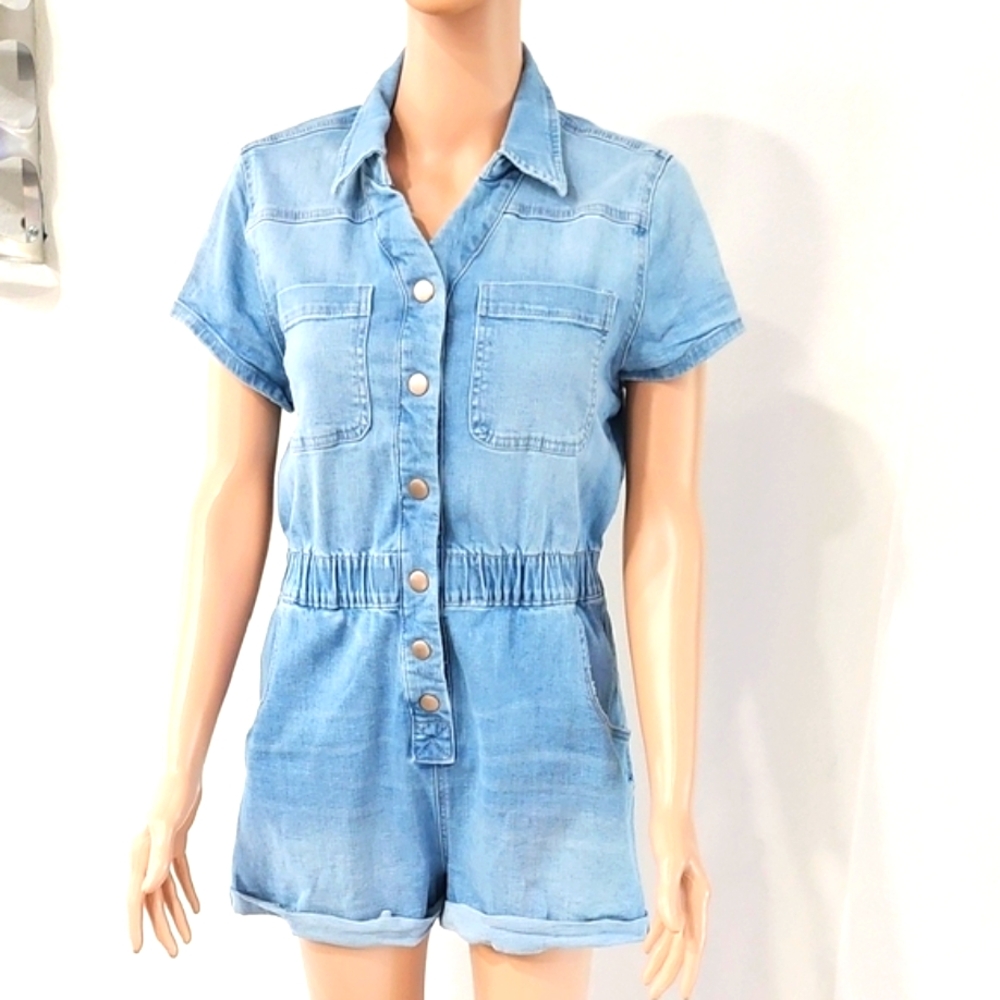 Celebrity Pink Light Blue Denim Romper - Picture 2 of 11